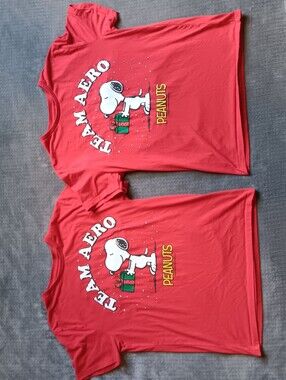 Set Of 2 Matching Aeropostale Peanuts Graphic Christmas Tee Shirts Size Large